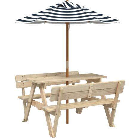 Mesa de picnic para 4 niños agujero para sombrilla madera abeto vidaXL
