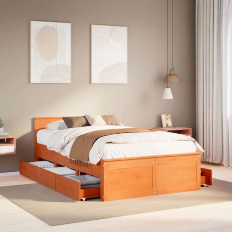 Cama con cabecero sin colchón madera maciza marrón 120x190 cm vidaXL (1/5)