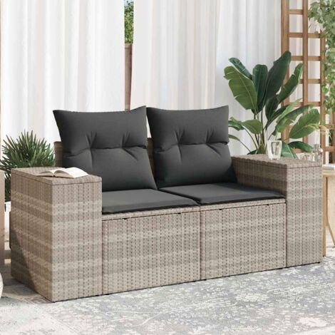 Sofá de jardín con cojines 2 plazas ratán sintético gris claro vidaXL