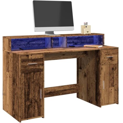 Escritorio con LED madera ingeniería envejecida 140x55x91 cm vidaXL (1/5)