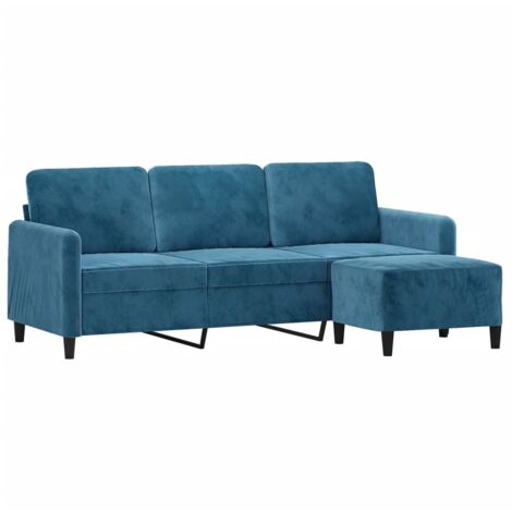 Sofá de 3 plazas con taburete de terciopelo azul 180 cm vidaXL