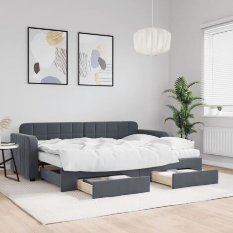 Sofá cama nido con cajones terciopelo gris oscuro 80x200 cm vidaXL