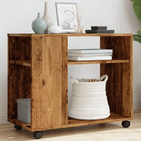 Mesa auxiliar rodante madera ingeniería envejecido 70x35x60 cm vidaXL