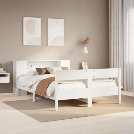 Cama con estantería sin colchón madera maciza blanca 135x190 cm vidaXL (1/5)