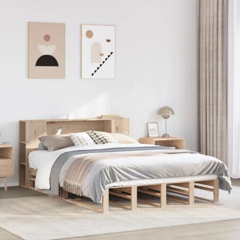Cama con estantería sin colchón madera maciza 135x190cm vidaXL (1/5)