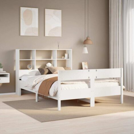Cama con estantería sin colchón madera maciza blanca 140x200 cm vidaXL (1/5)