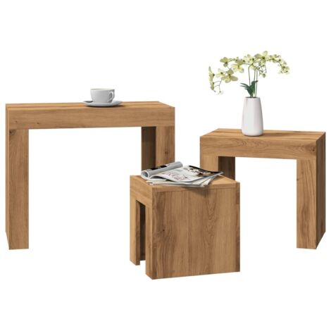 Mesas de centro apilables 3 uds madera ingeniería roble artisan vidaXL