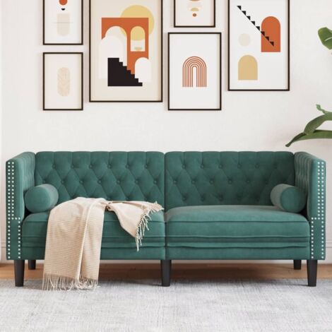 Sofá Chesterfield 2 plazas con cojines terciopelo verde oscuro vidaXL