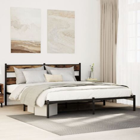 Estructura de cama sin colchón metal roble ahumado 193x203 cm vidaXL (1/5)