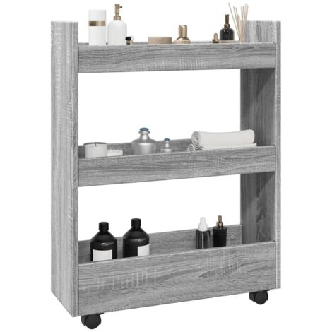 Carro de almacenaje estrecho 3 niveles madera gris Sonoma vidaXL