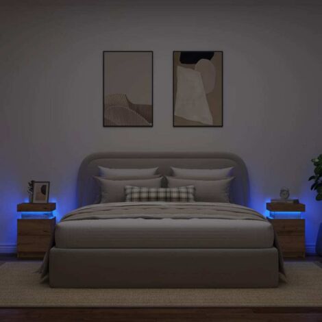 Mesitas noche con LED 2 uds madera roble artisian 35x39x55 cm vidaXL