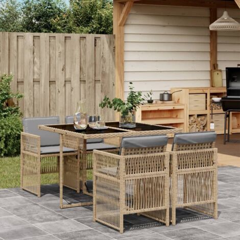 Set comedor de jardín 5 pzas con cojines ratán sintético beige vidaXL (1/5)