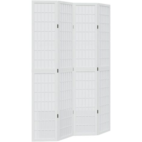 Biombo separador de 4 paneles madera maciza Paulownia blanco vidaXL