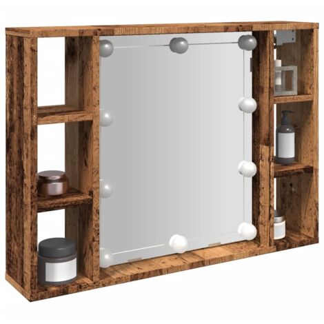 Mueble con espejo y LED madera ingeniería envejecida 76x15x55cm vidaXL