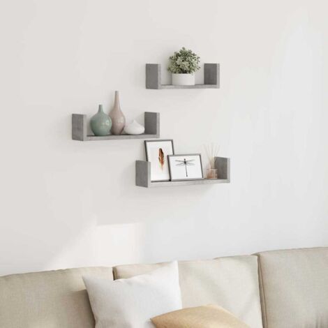Estante de pared 3 unidades madera de ingeniería gris hormigón vidaXL