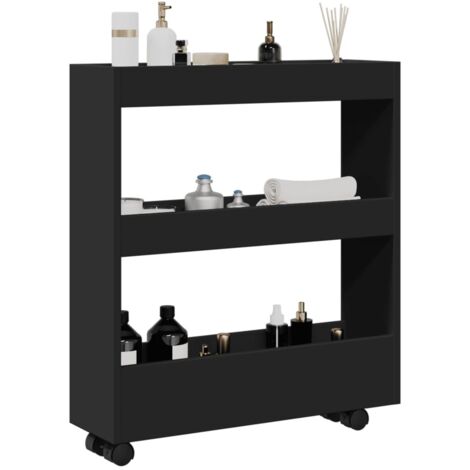 Carro de almacenaje estrecho 3 niveles madera ingeniería negro vidaXL