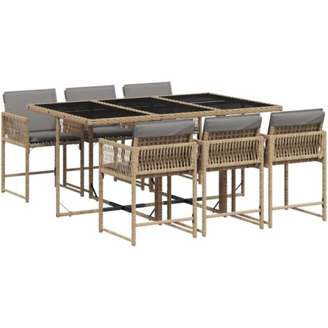 Set comedor de jardín 7 pzas con cojines ratán sintético beige vidaXL