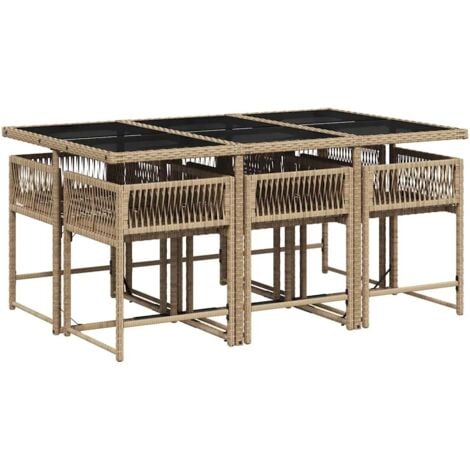 Set comedor de jardín 7 pzas con cojines ratán sintético beige vidaXL