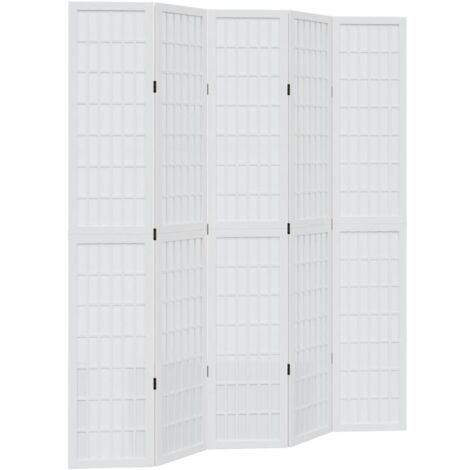 Biombo separador de 5 paneles madera maciza Paulownia blanco vidaXL