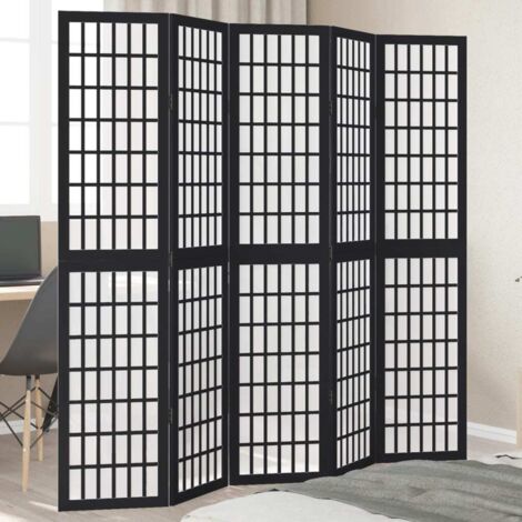 Biombo separador de 5 paneles madera maciza Paulownia negro vidaXL