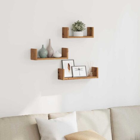 Estante de pared 3 uds madera de ingeniería roble artesanal vidaXL