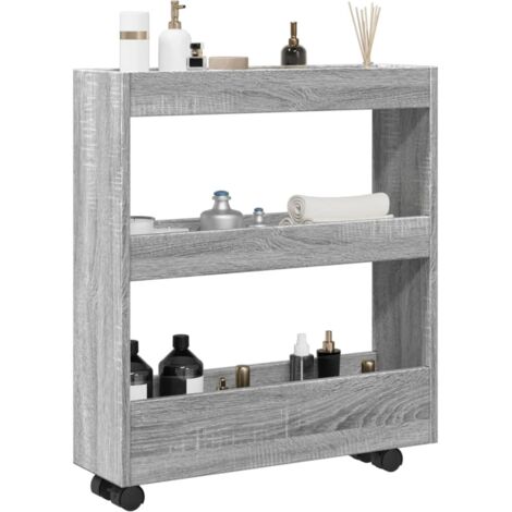 Carro de almacenaje estrecho 3 niveles madera gris Sonoma vidaXL
