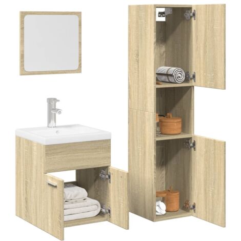 Juego de muebles de baño 4 pzas contrachapada roble Sonoma vidaXL (1/5)