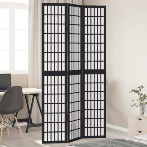 Biombo separador de 3 paneles madera maciza Paulownia negro vidaXL