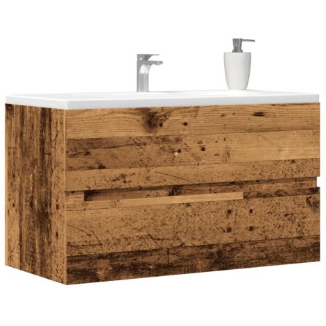 Mueble de lavabo madera ingeniería envejecida 90x38,5x45 cm vidaXL
