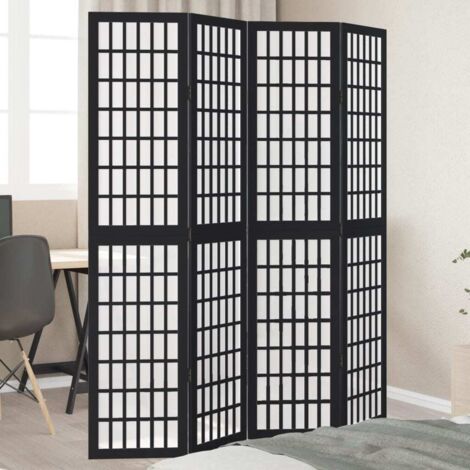 Biombo separador de 4 paneles madera maciza Paulownia negro vidaXL
