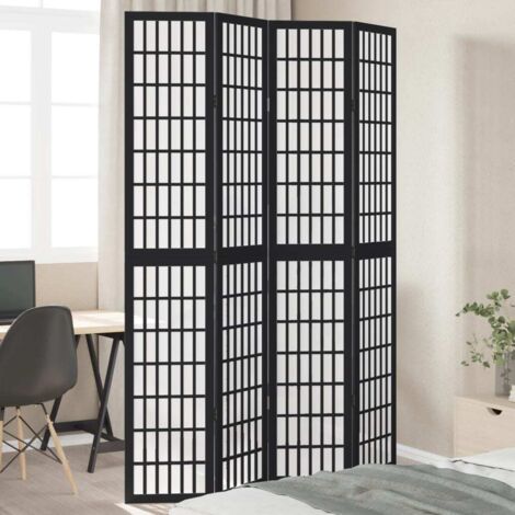 Biombo separador de 4 paneles madera maciza Paulownia negro vidaXL