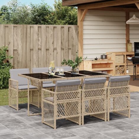 Set comedor de jardín 7 pzas con cojines ratán sintético beige vidaXL