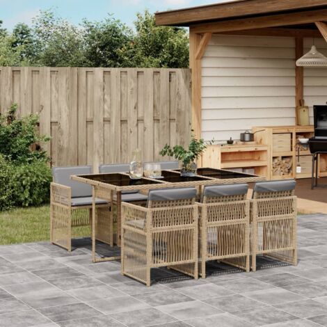 Set comedor de jardín 7 pzas con cojines ratán sintético beige vidaXL