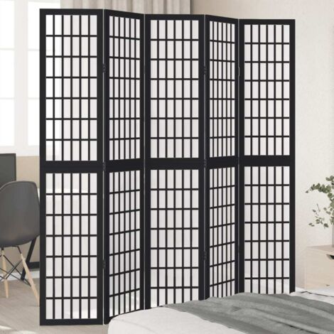Biombo separador de 5 paneles madera maciza Paulownia negro vidaXL