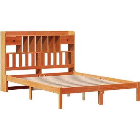 Cama con estantería sin colchón madera maciza marrón 140x190 cm vidaXL (1/5)