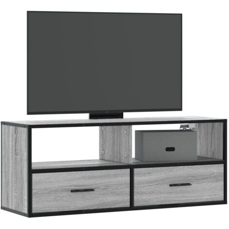 Mueble de TV madera y metal roble ahumado 100x31x39,5 cm vidaXL