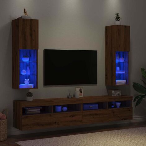 Muebles TV con luces LED 2 uds roble artesanal 30,5x30x102 cm vidaXL