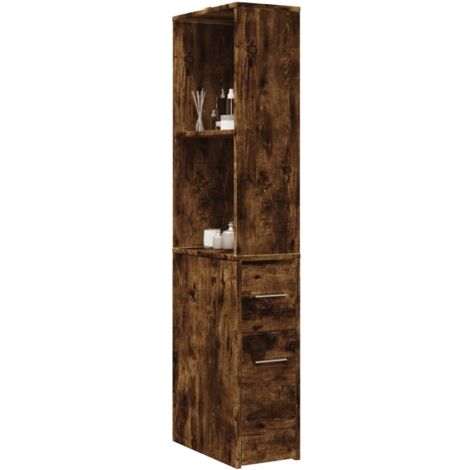 Armario de baño estrecho con ruedas madera roble ahumado vidaXL