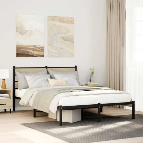 Estructura de cama sin colchón metal roble Sonoma 135x190 cm vidaXL (1/5)