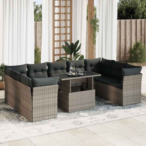 Set de sofás de jardín y cojines 10 pzas ratán sintético gris vidaXL (1/5)