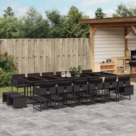 Set de muebles jardín 17 pzas con cojines ratán sintético negro vidaXL