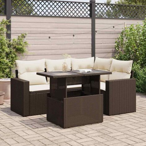 Set comedor de jardín 5 piezas y cojines ratán sintético marrón vidaXL