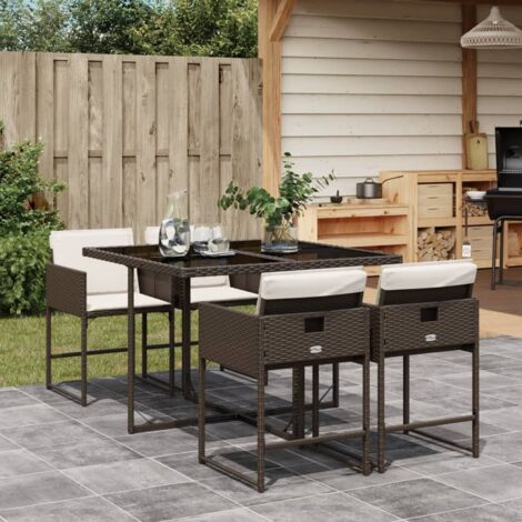 Set comedor de jardín 5 piezas y cojines ratán sintético marrón vidaXL (1/5)