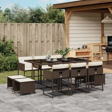 Set comedor de jardín 11 pzas y cojines ratán sintético marrón vidaXL (1/5)