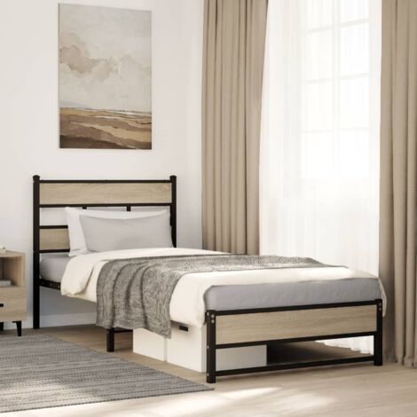 Estructura de cama sin colchón metal roble Sonoma 107x203 cm vidaXL (1/5)