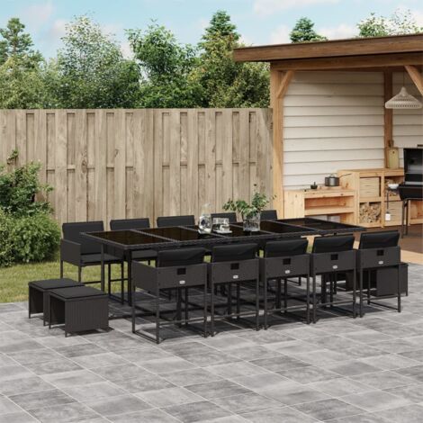 Set comedor de jardín con cojines 15 pzas ratán sintético negro vidaXL