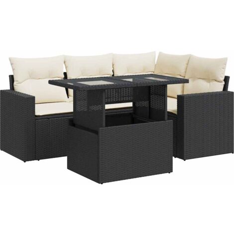 Set de muebles de jardín 5 pzas y cojines ratán sintético negro vidaXL