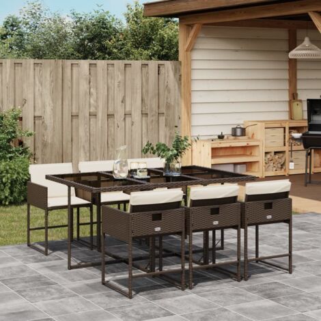 Set comedor de jardín 7 pzas con cojines ratán sintético marrón vidaXL