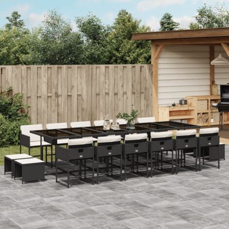 Set de muebles jardín 17 pzas con cojines ratán sintético negro vidaXL
