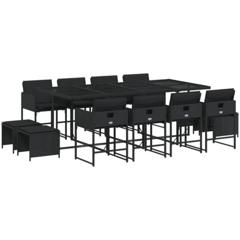 Set comedor de jardín con cojines 13 pzas ratán sintético negro vidaXL